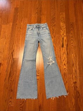 American Eagle Outfitters Light Blue Distressed Wide Leg Jeans